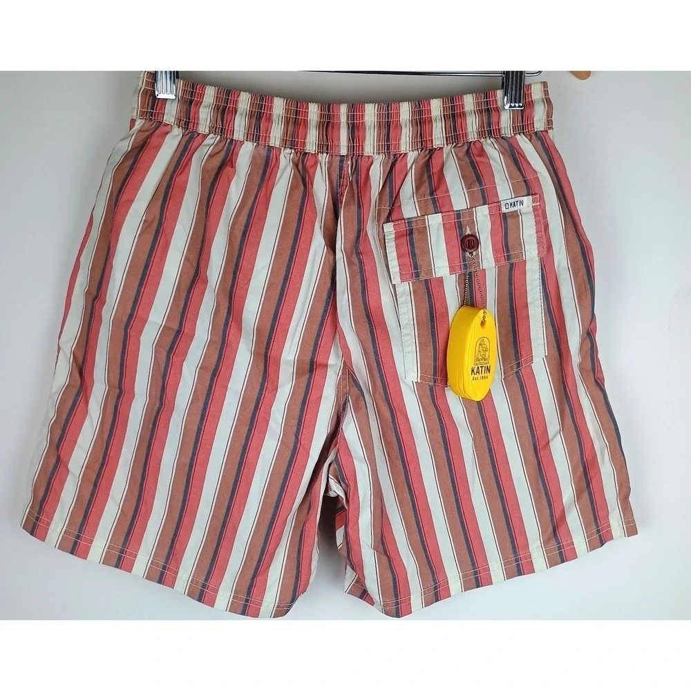 Katin Board Shorts Mens Medium Striped Red Tan Blue‎ Surf Swim Trunks